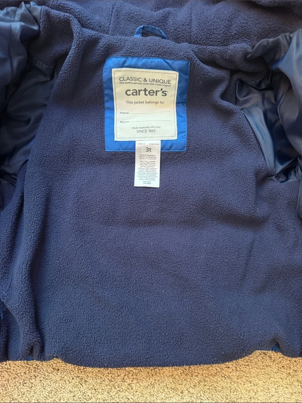Carter's Bright Blue Hooded Puffer Jacket